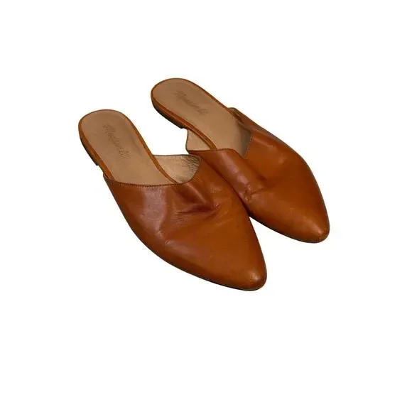 Madewell Camel Leather Remi Flats Mules Slides 9.5 l Brown Tan English Saddle - Picture 11 of 11